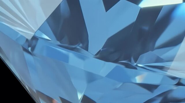 Close up abstract 3d rendering of blue crystal facets with prismatic light reflections