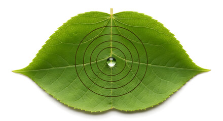 Vibrant green leaf with water drop and concentric circles symbolizes growth and impact.