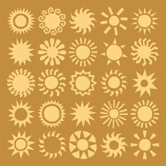 Sun Symbol Vector Set, Abstract Boho and Geometric Sun Icons