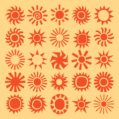 Sun Symbol Vector Set, Abstract Boho and Geometric Sun Icons