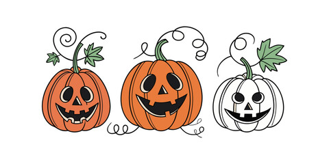 Pumpkin simple flat color icons Halloween vector set white backgraound
