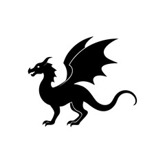 Fototapeta premium Silhouette of a dragon with large wings on transparent background