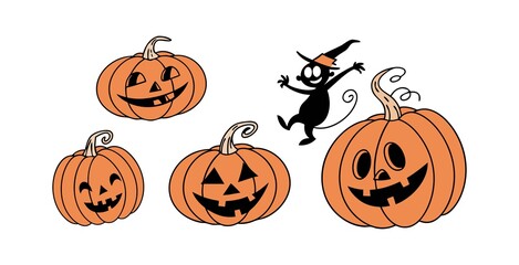 Pumpkin simple flat color icons Halloween vector set  white background  