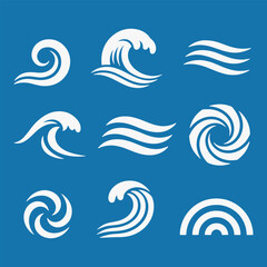A collection of Ocean wave logos of nautical crests, each with a different shape and size.
