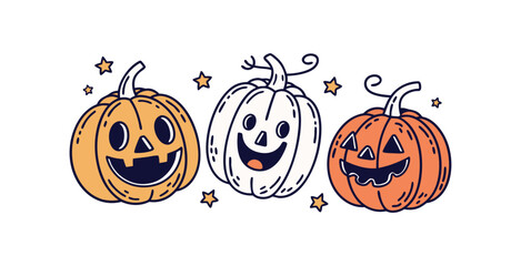 Pumpkin simple flat color icons Halloween vector set white backgraound