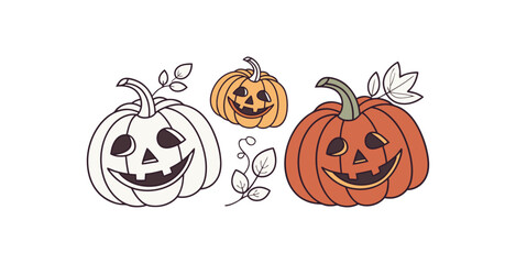 Pumpkin simple flat color icons Halloween vector set white backgraound