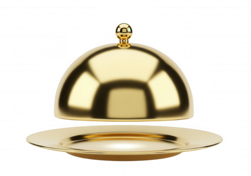 Gleaming Golden Cloche Plate isolated on a transparent background