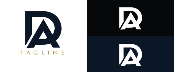 Fototapeta premium Logo design featuring the letters D and A, with a tagline, presented in multiple color variations.
