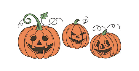 Pumpkin simple flat color icons Halloween vector set white backgraound