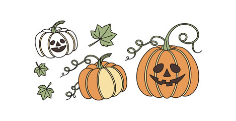 Pumpkin simple flat color icons Halloween vector set white backgraound