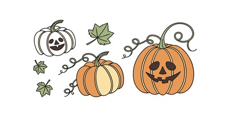 Pumpkin simple flat color icons Halloween vector set	