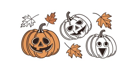 Pumpkin simple flat color icons Halloween vector set	