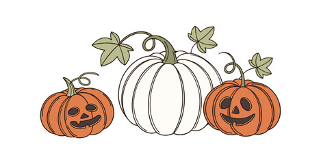 Pumpkin simple flat color icons Halloween vector set white backgraound