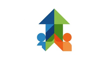  Geometric Flat Clip Art Representing Team Collaboration and Business Progress