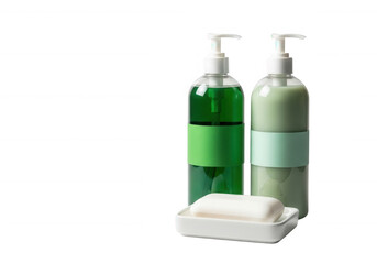 Fototapeta premium Green liquid soap and bar soap isolated on a transparent background