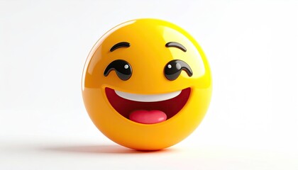 Fototapeta premium A Cheerful Yellow Emoji with a Wide Open Mouth and Sparkling Eyes against a Clean White Background with Soft Studio Lighting Creating a Joyful and Playful Expression