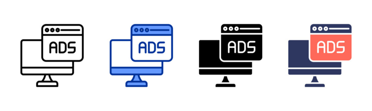 Advertising Tv icon sheet multiple style collection