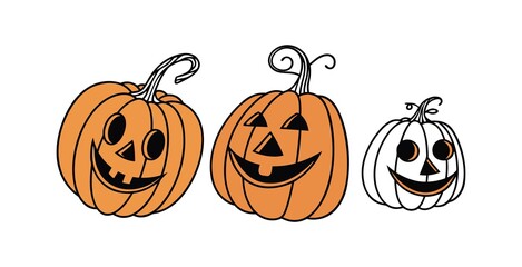 Pumpkin simple flat color icons Halloween vector set white backgraound