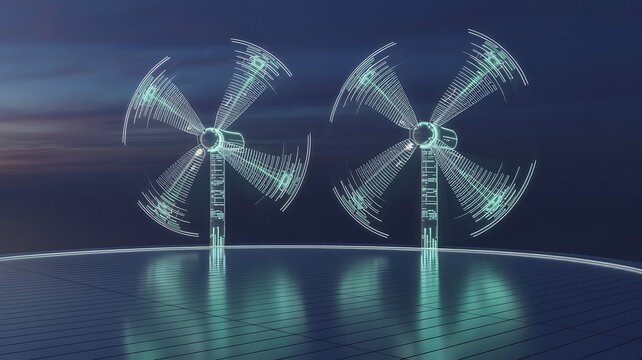 Futuristic Wind Turbines Digital Energy Technology