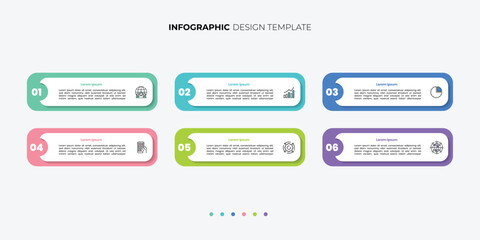 Obraz premium Modern Infographic label design template with icons and 6 options or steps. Can be used for process diagram, presentations, workflow layout, banner, flow chart, info graph.