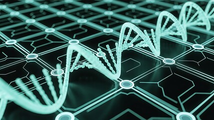 DNA strands on a futuristic circuit board