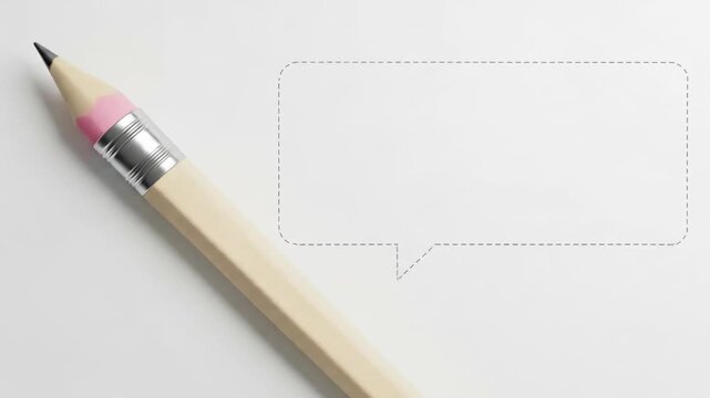 Pencil rests beside an empty dashed-line chat bubble