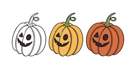 Pumpkin simple flat color icons Halloween vector set white backgraound
