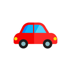 Illustration of a simple cartoon red car on transparent background