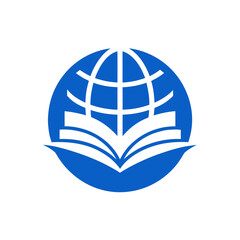 Blue globe with book in the center icon on transparent background