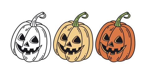 Pumpkin simple flat color icons Halloween vector set white backgraound