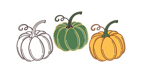 Pumpkin simple flat color icons Halloween vector set white backgraound