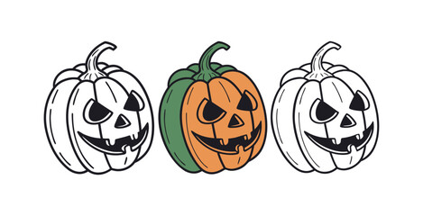Pumpkin simple flat color icons Halloween vector set