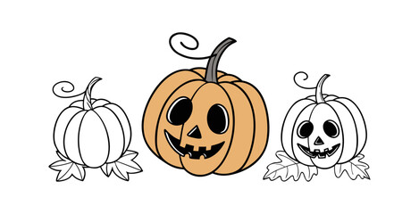 Pumpkin simple flat color icons Halloween vector set