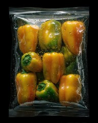 Fresh Colorful Peppers in Transparent Packaging