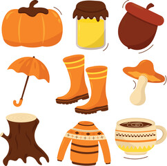 Autumn season elements illustration in warm colors