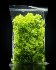 Fresh Green Lettuce in Clear Plastic Bag