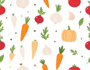 Fototapeta premium Vegetable Garden Delight - A Colorful Seamless Pattern.