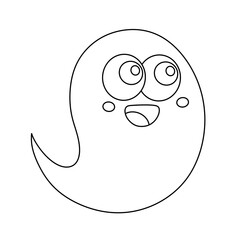 Happy cute ghost with big eyes isolated on transparent background.