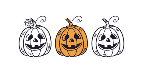 Pumpkin simple flat color icons Halloween vector set