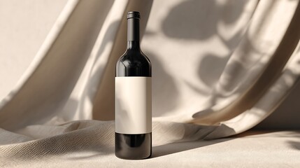 Elegant wine bottle with blank label on a draped background