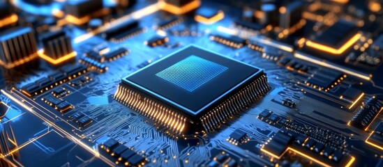 Integrated Microchip Technology Background: Futuristic AI Intelligent Network Engineering Core Data Circuit, digital mainboard chipset microprosessor