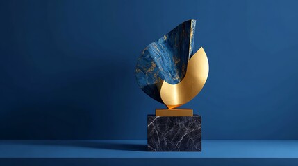 Abstract sculpture featuring blue stone and gold accent piece