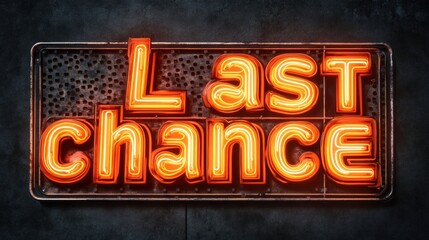 Obraz premium Neon sign Last Chance in bright glow on dark background, creating urgency glowing text against