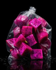 Fresh Dragon Fruit Cubes in Clear Plastic Bag
