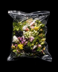 Colored Vegetables and Flowers in Transparent Pack