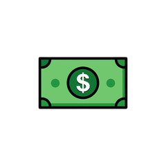 Illustration of a green dollar bill icon on transparent background