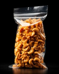 Clear Bag of Pasta Shapes on Black Background
