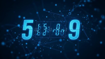 Digital Countdown Timer 50 to 0 Futuristic Blue SciFi Background - Powered by Adobe
