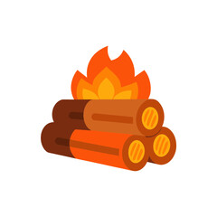 Illustration of a burning stack of logs on transparent background