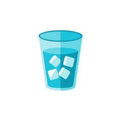 A glass of water with ice cubes inside it on transparent background